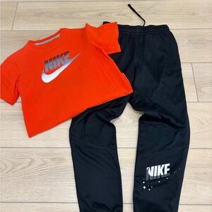 Nike Kids Orange and Gray top and Black Bottoms Set. Youth Medium and Large